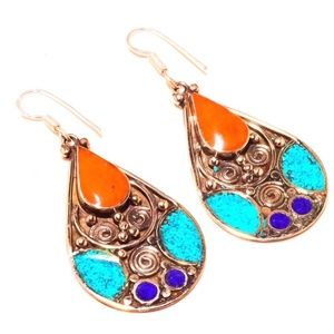 Gorgeous Lapis Lazuli and Red Coral Earrings